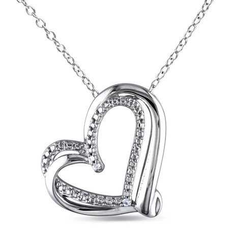 Miabella Diamond Accent Sterling Silver Double Heart Pendant