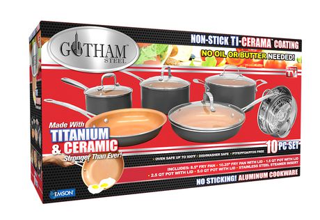Gotham Steel 10-Piece Kitchen Nonstick Frying Pan And Cookware Set Brown