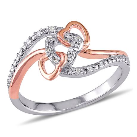 Miabella Diamond Accent Two Tone Sterling Silver Interlocking Heart