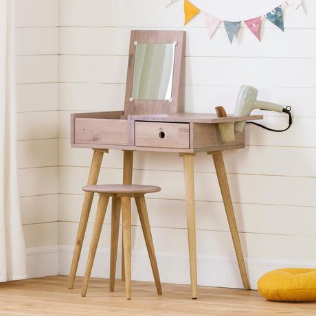 Lumumi Vanity Set with Mirror /& Cushioned Stool Dressing Table Vanity Makeup Table 5 Drawers 2 Dividers Movable Organizers White