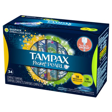 tampax super pocket tampons absorbency duo compact pearl regular pack 2845