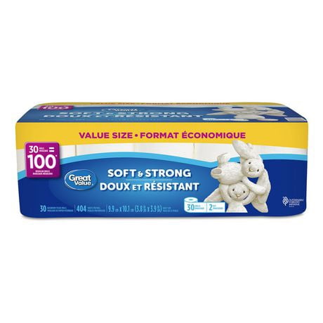 Great Value 30 Rolls Ultra Soft 2-Ply Family Size Bath Tissues ...