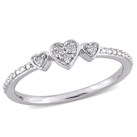 Miabella Diamond Accent Sterling Silver Triple Heart Promise Ring