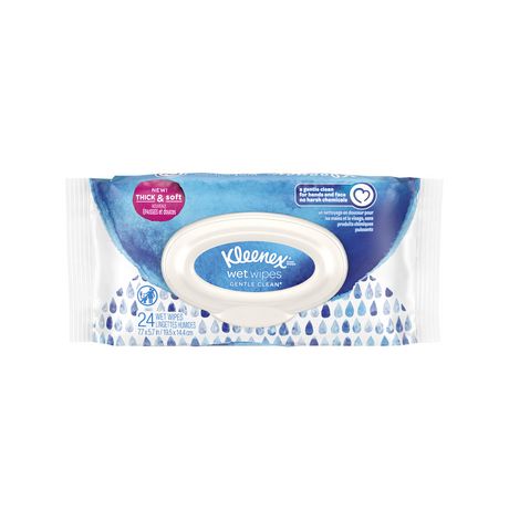 Kleenex Wet Wipes Gentle Clean For Hands And Face, Flip-Top Pack, 24 Wipes