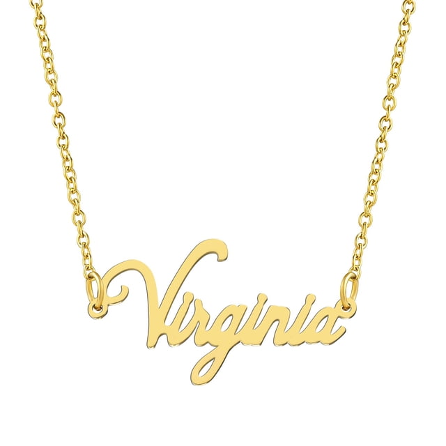 KISPER Collier Pendentif Prénom Personnalisé en Acier Inoxydable Plaqué Or 18K, Virginia