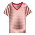 thumbnail image 4 of Women's Striped Retro Top Korean Style Full Loose Round Neck Short Sleeve Design Sense Color Contrast T Shirt, 4 of 4