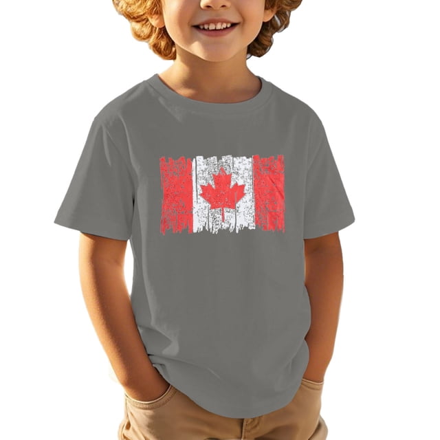 T-shirt Graphique pour Garçons Canada, Imprimé Feuille d'Érable, Col Rond, Manches Courtes, Blouse pour Garçons, Fête du Canada 1st July Patriotic, Fête, Haut Imprimé Drapeau Feuille d'Érable pour Garçons
