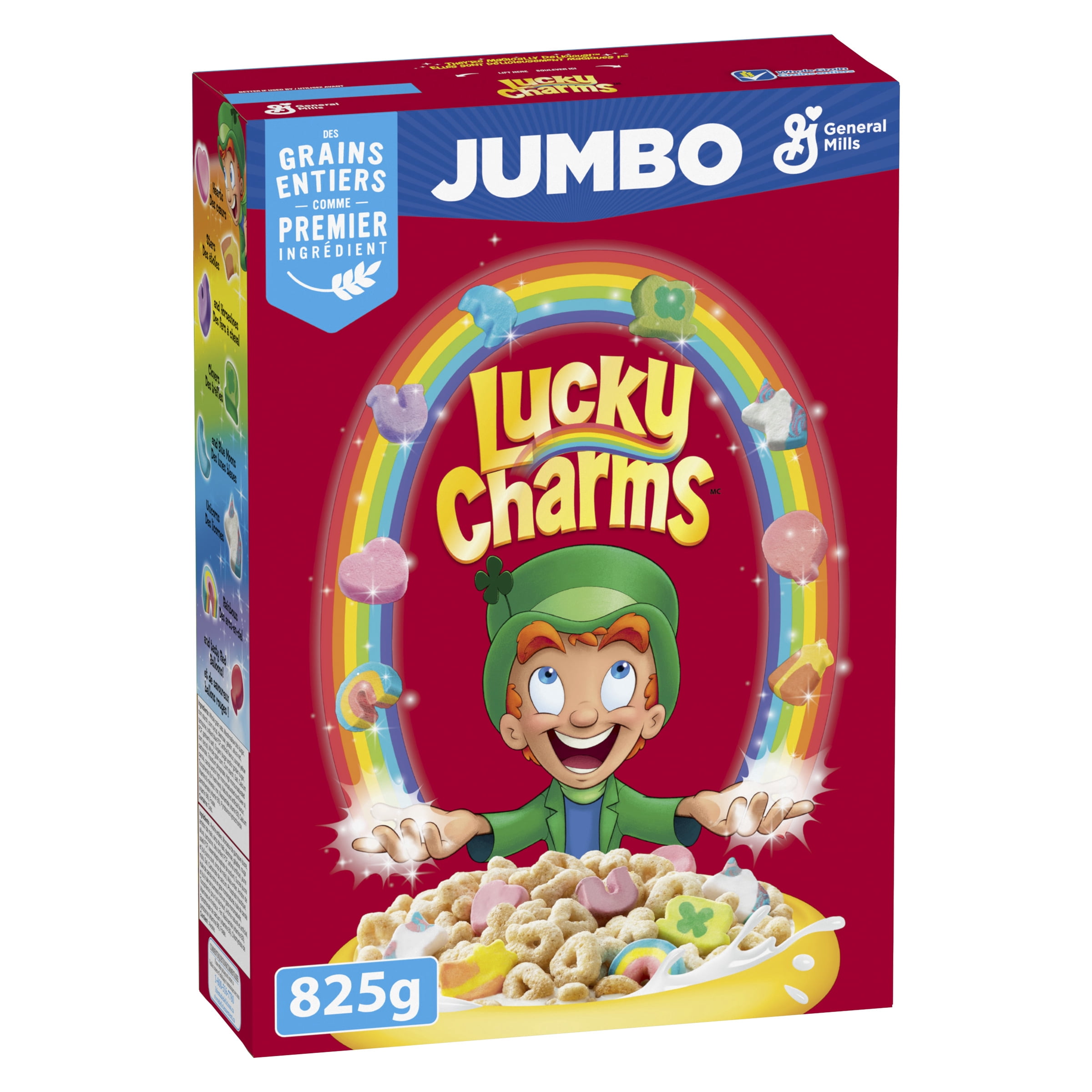 Lucky Charms Breakfast Cereal with Marshmallows, Jumbo Size, Whole Grains, 825 g