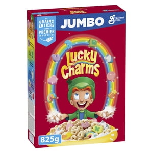Lucky Charms Petit déjeuner céréales avec marshmallows, Jumbo de taille, grains entiers, 825 g