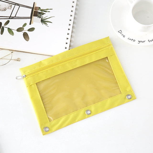 Three-Hole Zipper Pencil Case for 3-Ring Binder | Transparent Window | Two Compartments | Detachable Folder | Large Capacity Pouch | 25x18cm | Durable Cloth | Metal Zipper | Office Organizer