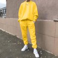 thumbnail image 2 of Kcodviy Male Casual Solid Two Haptic Suit Piece Suit O Neck Agility Suit off Shoulder Sleeve Sweatshirt Prom attire for Drawstring Pocket Pants Set, 2 of 5