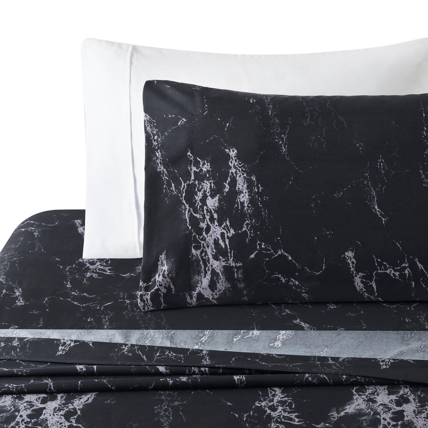 Literie Marina Décoration ultra douce et soyeuse, imprimée, en rayonne de bambou, toutes saisons, avec taies d'oreiller, motif marbre noir moderne