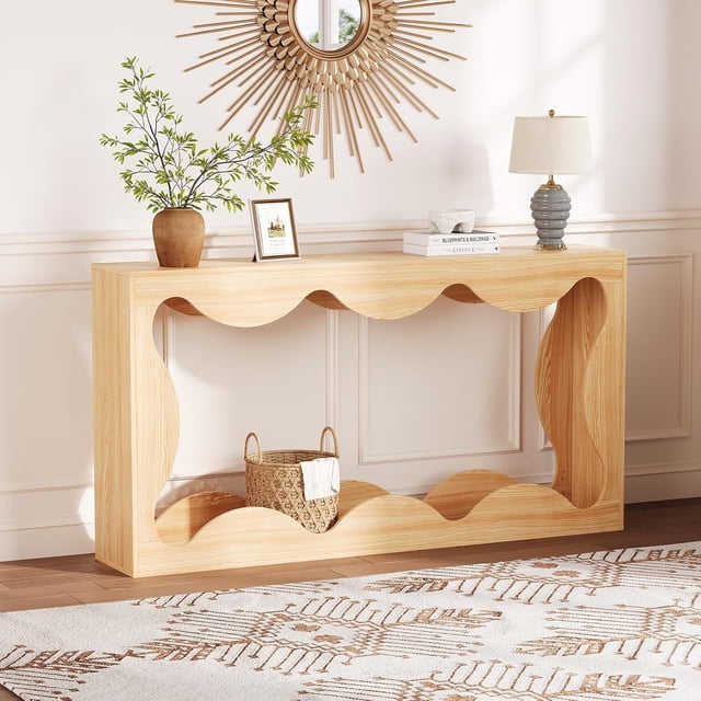 Eastvita Farmhouse Entryway Console Table Slim Wood Sofa Table with Storage Shelf for Living Room/Rustic Natural Finish