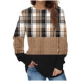 thumbnail image 1 of KIHOUT Chandails de Mode pour Femmes, Blouse Décontractée à Manches Longues à Carreaux Patchwork Imprimés, Col Rond, Coupe Ample, Chandail à Enfiler, Tailles P-2TG, 1 of 5