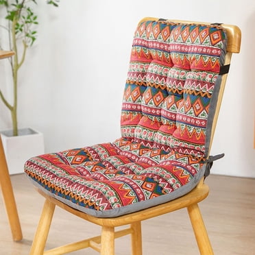 TopLLC Patio Chair Cushions, Boho Style Geometric Pattern Tufted High Back Chair Cushion with Ties, Non-Slip Breathable Double-Side Rocking Chair Pad Furniture Seat Cushion for Indoor Outdoor