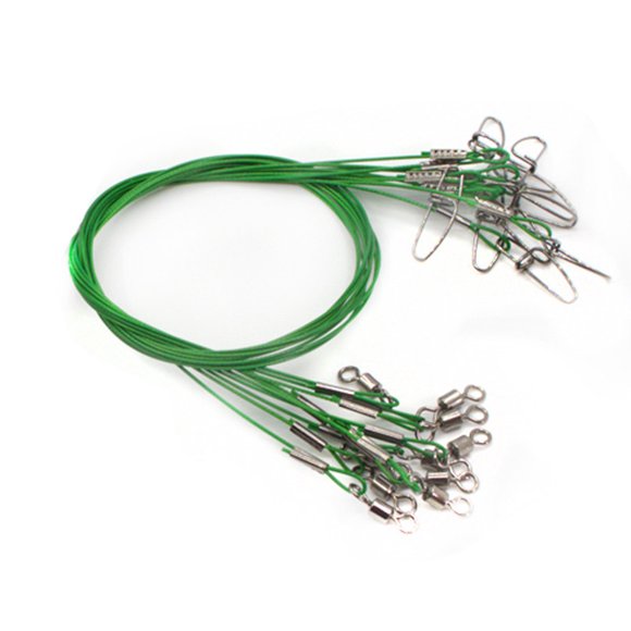 10 Pcs/ensemble Fil de Pêche en Acier au Carbone 50 cm Anti-Morsure avec Laisse à Ligne Pivotante pour Poisson Cordon Professionnel Débutant Vert Eau Salée