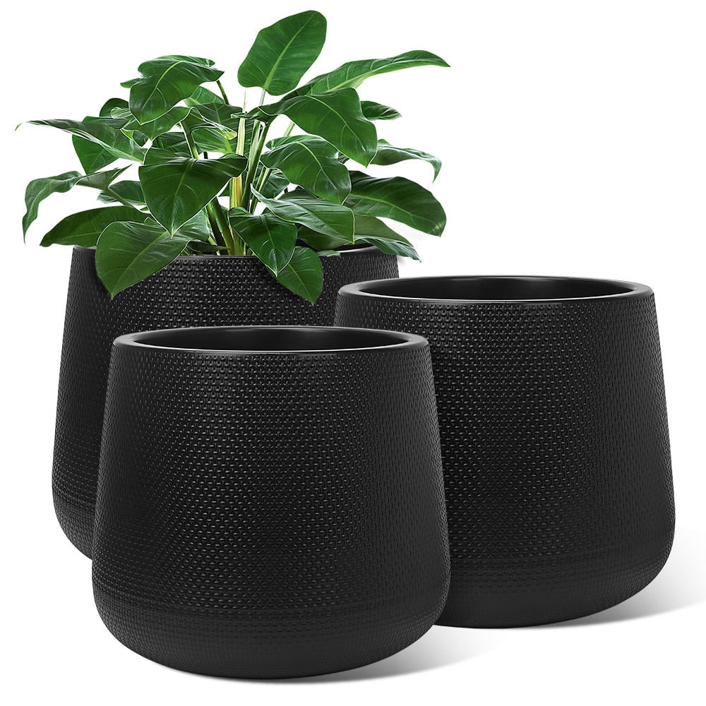 3 Pack 6.5" Plastic Planter, Lenn Collection Weaving Embossment Plant Pot