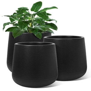 3 Pack 6.5" Plastic Planter, Lenn Collection Weaving Embossment Plant Pot