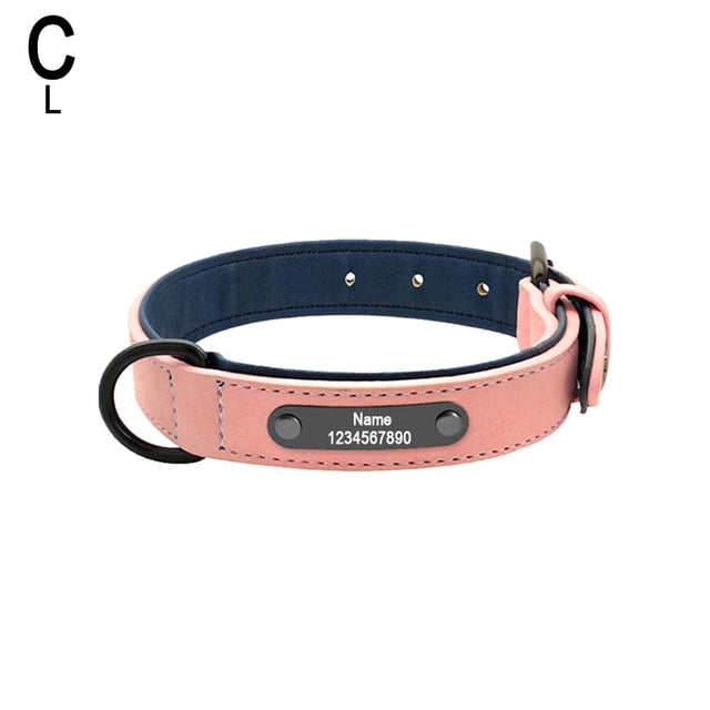 Soft Leather Personalized Dog Collar ID Tag Engraved for Small Medium Large D T3 X5A7