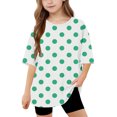 thumbnail image 1 of T-Shirts à Manches Courtes à Col Rond pour Filles Haut Tee Enfants Coton Rayé Imprimé T-Shirt Ample Vert 8-9 Ans, 1 of 8
