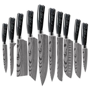 10Pcs Couteau japonais Damas Laser Couteaux de cuisine professionnels Haute Carbone Acier inoxydable Chef Couturier Sliving Cutter Outils