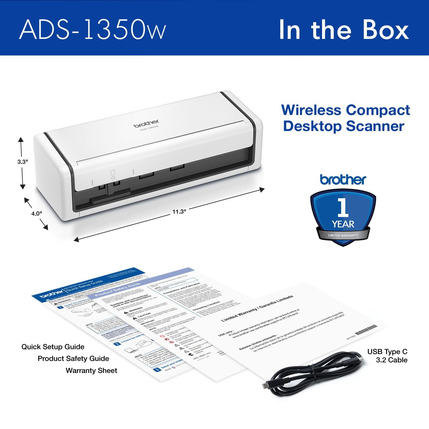 Brother ADS-1350W Wireless Compact Desktop Scanner for Easy Scanning by Small Businesses or Independent Users