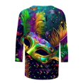 thumbnail image 5 of Penkiiy Blouse Carnaval pour Femmes Mardi Gras Mode Imprimée Décontractée Col Rond Manches 3/4 T-shirt Blouse 2TG Multicolore, 5 of 5