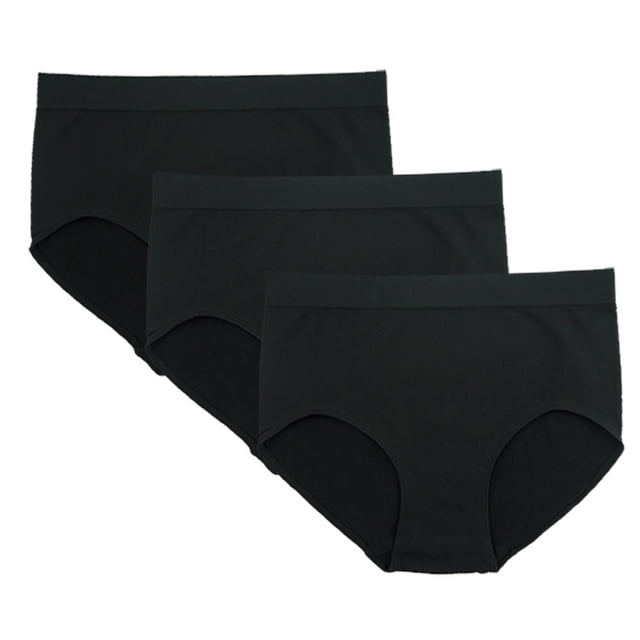 FEM Culottes pour FEMmes Sans Coutures, Culottes Couvrantes - Lot de 3, Comprenant des Culottes Couvrantes Noires Sans Coutures Faites de 90 % nylon et 10 % Élasthanne pour un Ajustement Lisse et Extensible. Ces Culottes Sans Étiquette Offrent une Touche Soyeuse et un Confort Sans Remontée, Idéales pour un Style Sans Coutures sous les Vêtements.