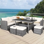 Gymax 7PCS Rattan Patio Sectional Sofa Set Conversation Set w/ White Cushions