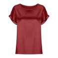 thumbnail image 4 of EQWLJWE Hauts d'Été pour Femmes Hauts pour Femmes Liquidation Mode T-Shirt d'Été pour Femme à Col Rond Uni à Manches Courtes Aguichant Blouse, 4 of 5