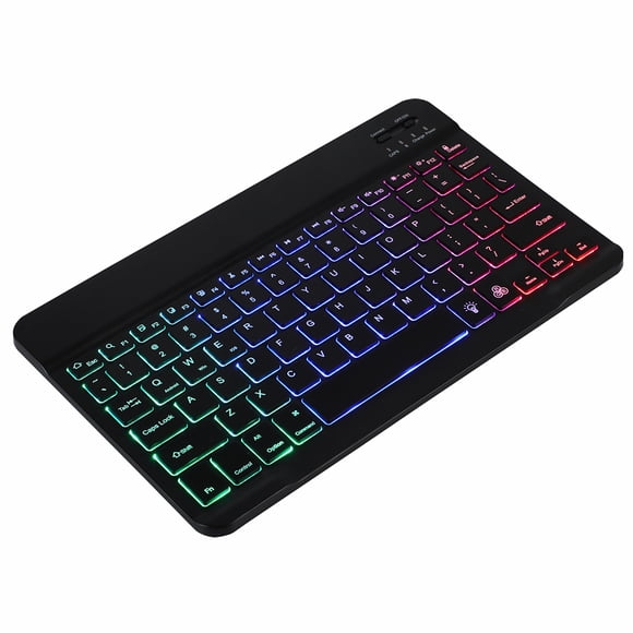 10 inch Wireless BT Keyboard Ultra-thin Rechargeable BT Keyboard Three-system Compatible Mixed Light Effect Black