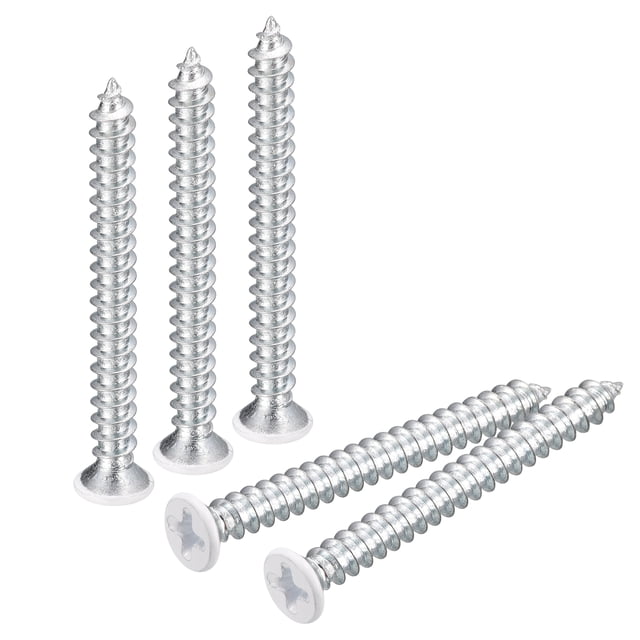Unique Bargains ST4x40mm White Screws Self Tapping Screws, 50 Pack Flat Head Phillips Wood Screws for Woodworking