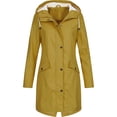 thumbnail image 1 of hoksml Women Plus Size Rain Jacket Solid Outdoor Hooded Drawstring Full Zipper Buttons Raincoat Long Windproof Pockets Coats S-5XL, 1 of 3
