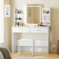 thumbnail image 1 of AKDSteel Vanity Desk with Lights – Makeup Vanity Set with Tri-Mode LED Mirror, Charging Station, 6 Shelves, 2 Drawers & Cushion Stool, Dimmable for Bedroom, 1 of 7