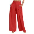 thumbnail image 1 of Womens Cargo Pants With Pockets High Waist Palazzo Comfortable Light Elegant With Pockets Drawstring Ladies Summer Pants Red S, 1 of 4