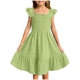 thumbnail image 1 of MIASHUI Robes pour Filles Manches à Volants Robe d'Été Décontractée, Vert Clair, 4-5 Ans, 1 of 8