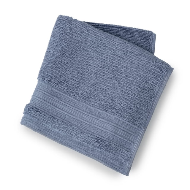 hometrends Débarbouillette Unie 100 % Coton Bleu Pâle, Pliée pour Montrer Sa texture en Coton Douce et Absorbante et Bande Tissée Décorative, Conçue pour la Salle de Bain et Souvent Utilisée pour un Nettoyage Doux du Visage
