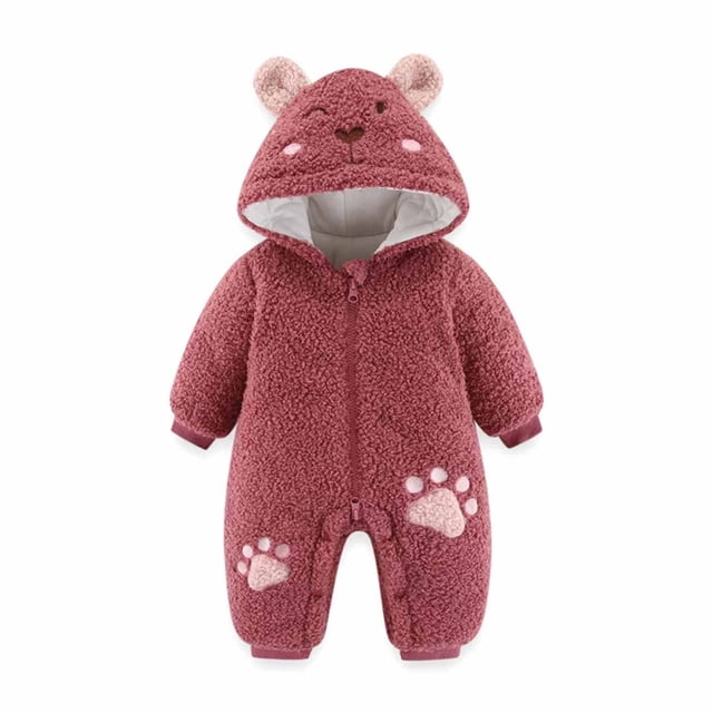 EGNMCR Rompers for Kids Winter Infant Toddler Baby Long Sleeve Ear Hooded Romper Zipper Jumpsuit Kid Rompers