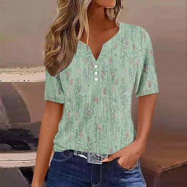 Blouse à Manches Courtes Imprimée pour Femmes, Col Rond, Hauts Décontractés