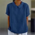 thumbnail image 2 of T-shirt Rétro pour Femme, Mode, Couleur Unie, Ample, Décontracté, Col Rabattu, Manches Courtes, Hauts, 2 of 5