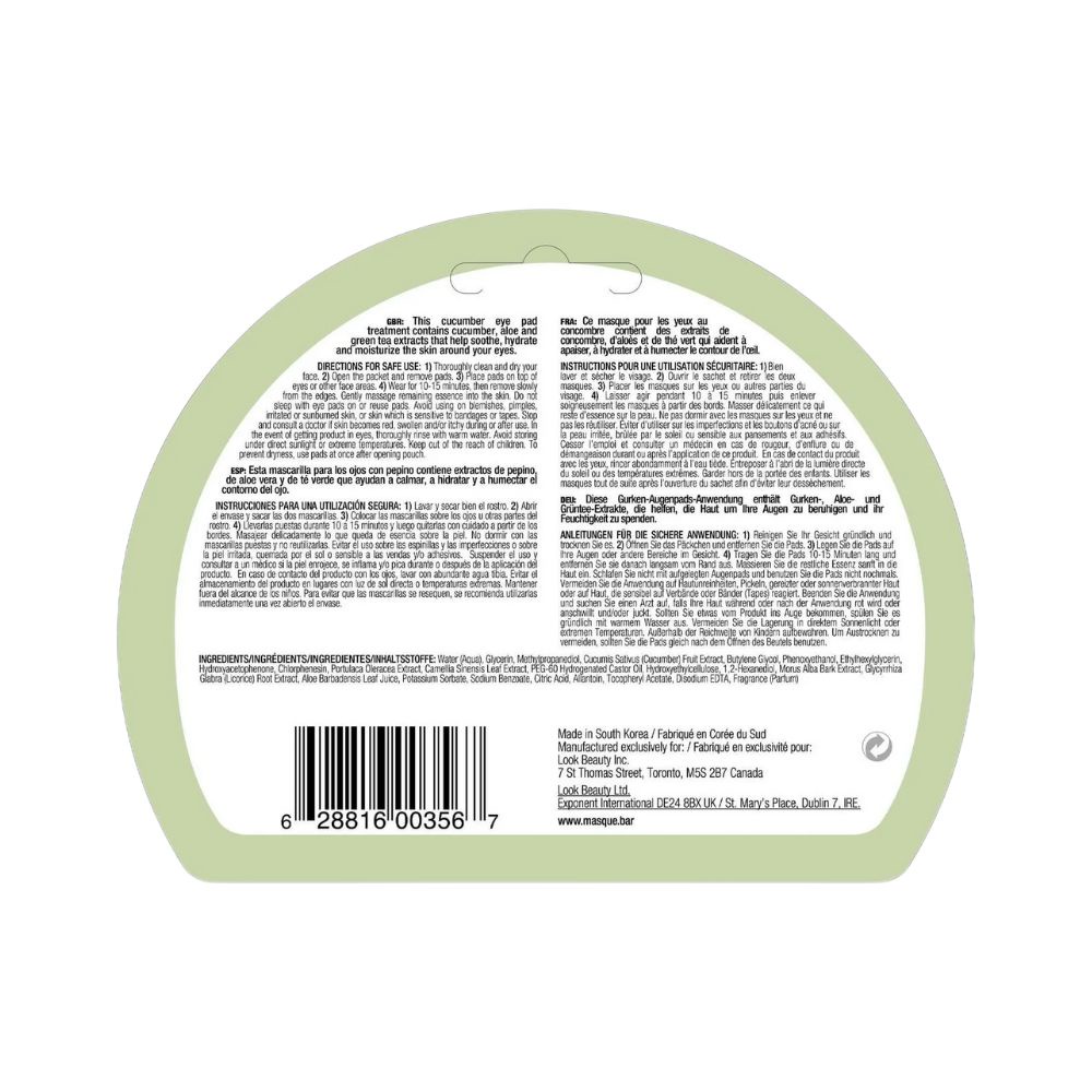 iN.gredients Cucumber Under Eye Pads, Soothing, Hydrating, Moisturizing