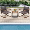 thumbnail image 1 of Costway 3 PCS Patio Rattan Rocking Chair Bistro Set Armrest Cushion Table with Storage Shelf Grey, 1 of 10