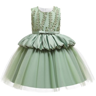 Rbaofujie Toddler Girl Clothes Girls Solid Color Leaf Embroidery Net Yarn Bowknot Birthday Party Flowers Gown Kids Dresses Discount Clearance