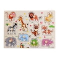 thumbnail image 1 of Jindong Kids Wooden Peg Puzzles Set with Alphabet Numbers Fruits Animals and Vehicles, 1 of 9
