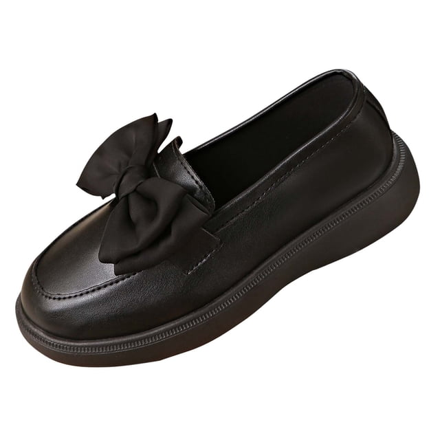 Black Ladies Flat Shoes With Bow Detail Round Toe Thick Sole Slip On Design For Casual Outdoor Wear In Spring And Summer Seasons Size 39