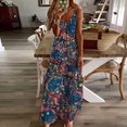 thumbnail image 1 of SMihono Robe Maxi Bohème d'Été pour Femmes Grande Taille Mode Femme Bretelles Taille Mi-Haute Col en V Sans Manches Rayée Imprimée Robe Longue de Plage, 1 of 5