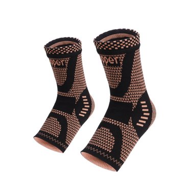 Copper Ankle Brace Support (Pair), Best Ankle Compression Sleeve Socks for Plantar Fasciitis, Sprained Ankle, Achilles