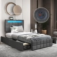 thumbnail image 1 of Gymax Twin Upholstered Platform Bed with LED Headboard Charging Station Storage Drawer, 1 of 10