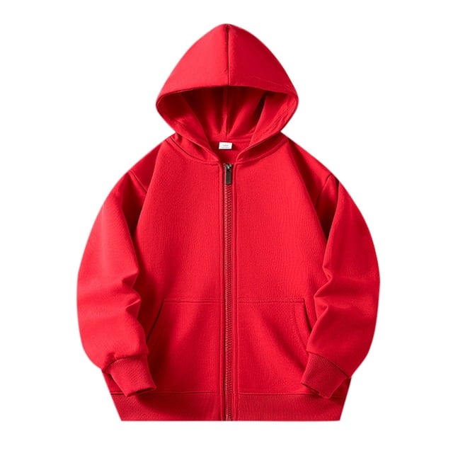FAOWME Chandails à Capuche à Manches Longues pour Enfants, Unisexes, Doux, avec Poche, Rouge 2-3 Ans