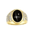 thumbnail image 1 of RYLOS Men's Rings 14K Yellow Gold Nugget Ring with Cabochon Gemstone & Diamonds Black Star Sapphire Rings For Men Size 10, 1 of 7